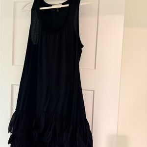 A’Reve Black Sleeveless Short Dress with Raw Ruffle Hem